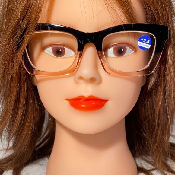 1070 Gretchen Reading Glasses 2.5 Square Pink Black Gradient Frames NWT - Picture 1 of 9